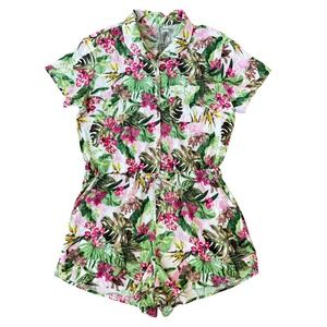Victoria's Secret Floral Romper Women's Collared Short Sleeve Button Tropical S‎